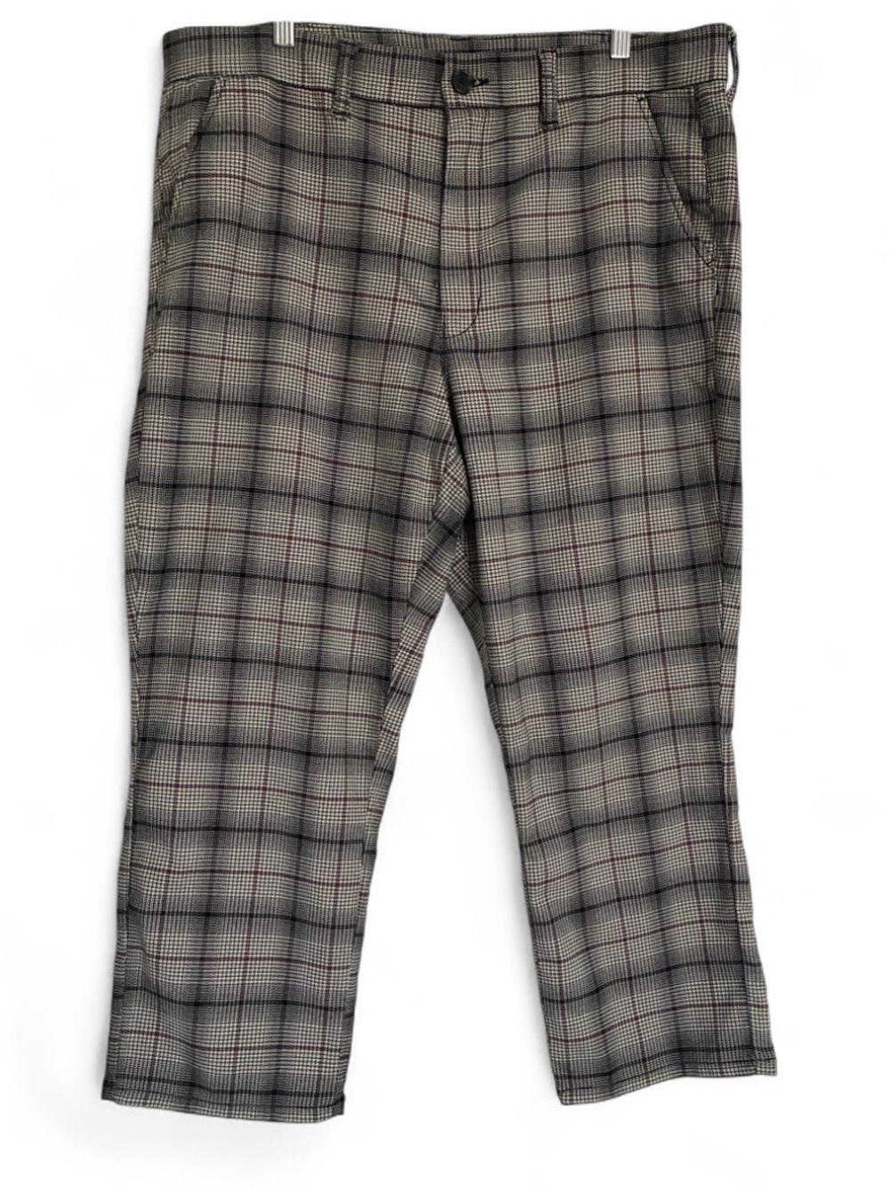 American Eagle Plaid Trousers Check Pants Gray Black Sz16